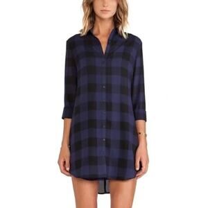 BB Dakota Keenan Navy Blue Plaid Shirt Dress Long Cuffed Button Sleeves Size 18